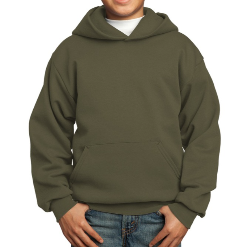 Port & Company Youth Hoodie (Olive Green/White text) Main Image